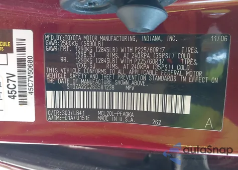 2006 Toyota Sienna Xle z USA, uszkodzony, nr VIN 5TDZA22C26S581238